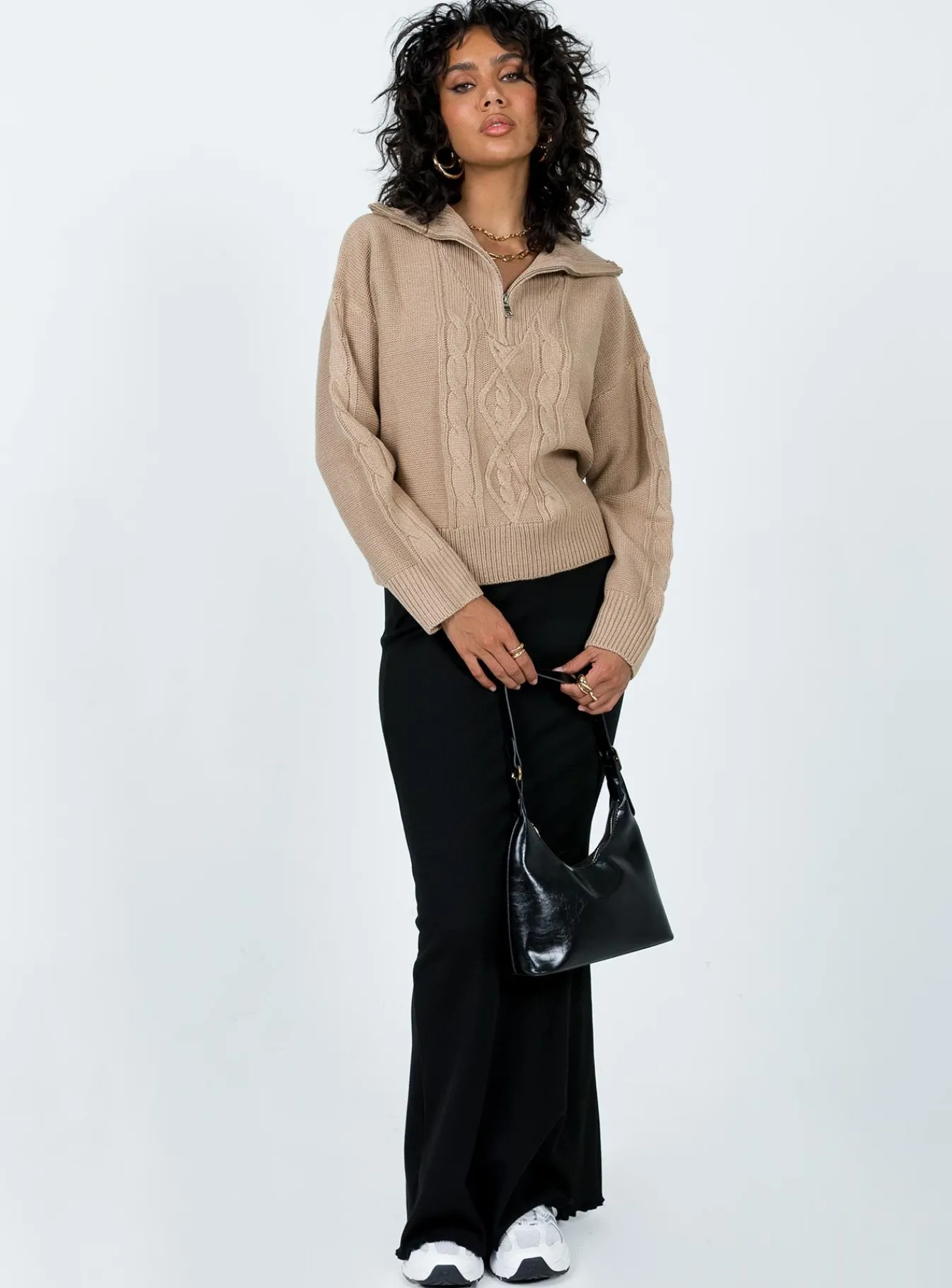 Princess Polly Sommers Quarterzip Sweater Beige Online