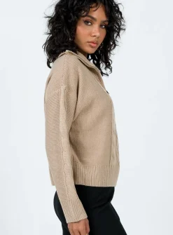 Princess Polly Sommers Quarterzip Sweater Beige Online