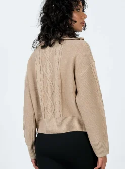 Princess Polly Sommers Quarterzip Sweater Beige Online