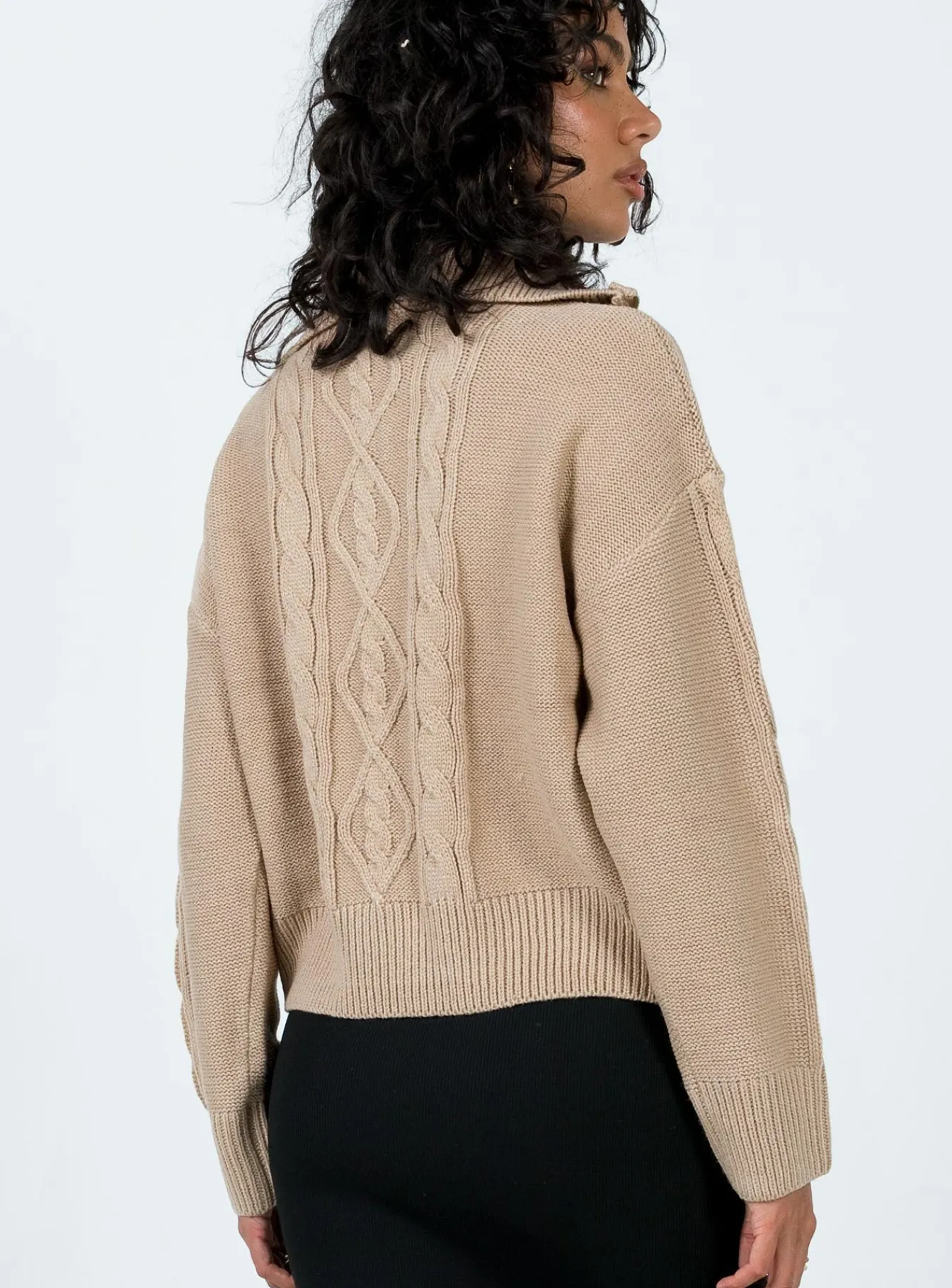 Princess Polly Sommers Quarterzip Sweater Beige Online