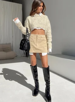 Princess Polly Sonny Cropped Sweater  Cream Hot