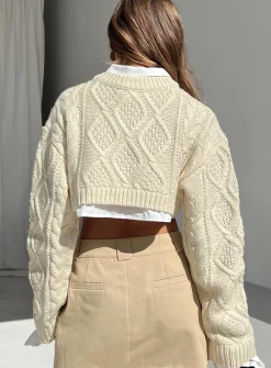 Princess Polly Sonny Cropped Sweater  Cream Hot