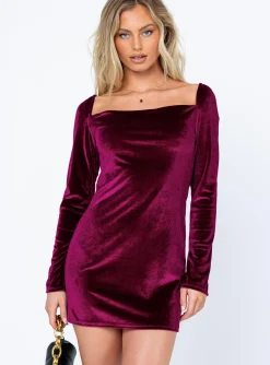 Princess Polly Star Power Velvet Mini Dress  Burgundy Sale