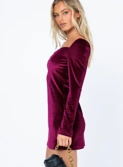 Princess Polly Star Power Velvet Mini Dress  Burgundy Sale