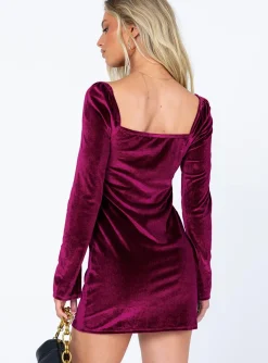 Princess Polly Star Power Velvet Mini Dress  Burgundy Sale