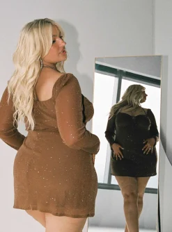 Princess Polly Stassie Mini Dresscurve Brown Flash Sale