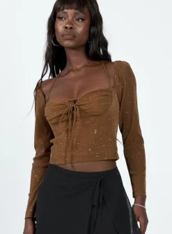 Princess Polly Stassy Long Sleeve Top  Brown Hot