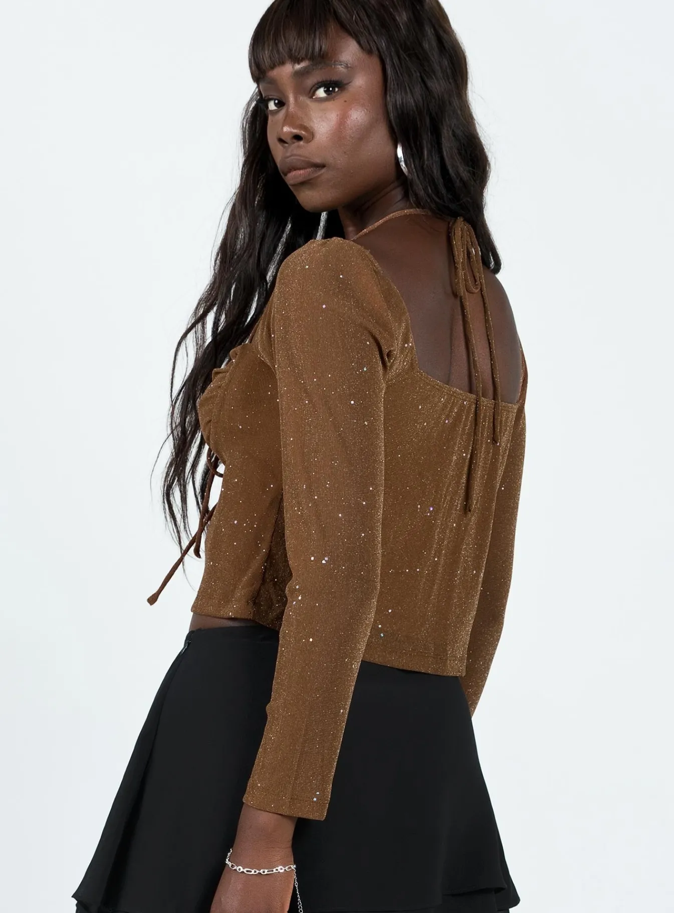 Princess Polly Stassy Long Sleeve Top Brown Hot