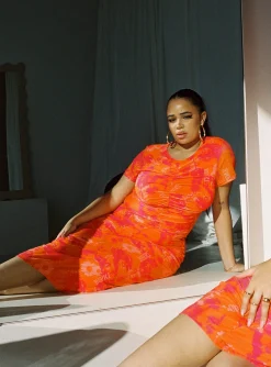 Princess Polly Stella Midi Dress Orangecurve   Multi Discount