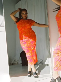 Princess Polly Stella Midi Dress Orangecurve   Multi Discount