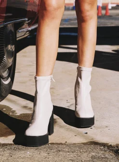 Princess Polly Stillwater Platform Boots Cream Cheap