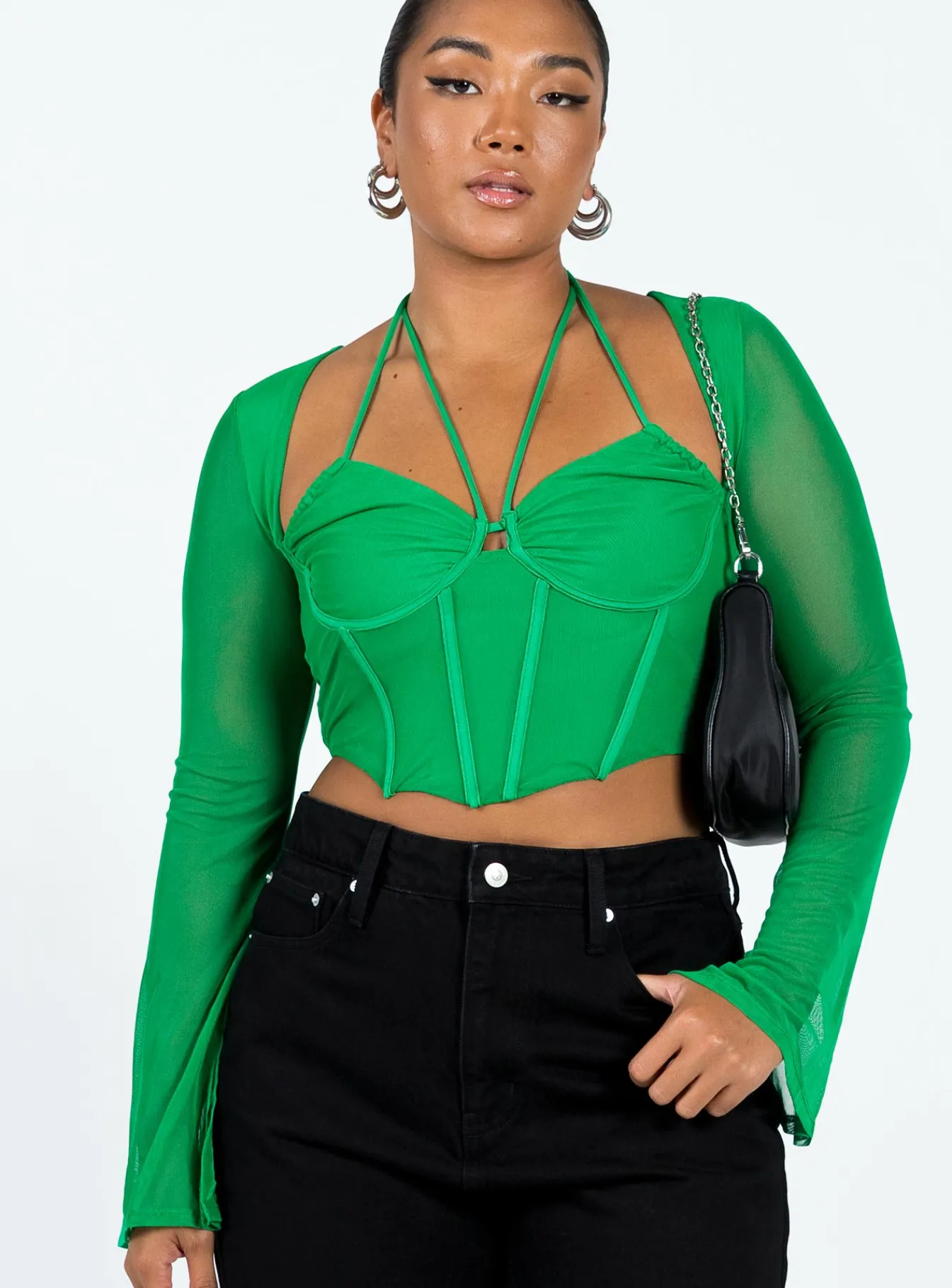 Princess Polly Stimpson Long Sleeve Top Green Clearance