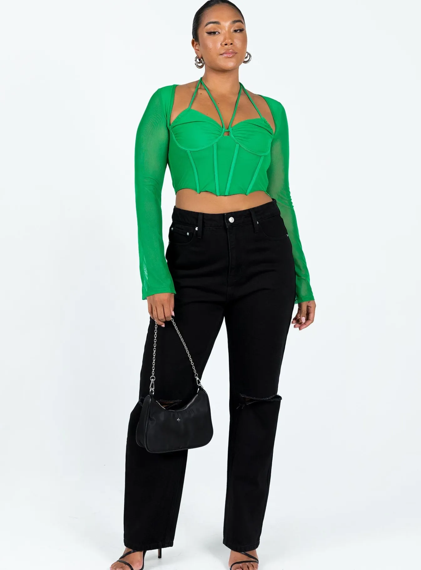 Princess Polly Stimpson Long Sleeve Top Green Clearance