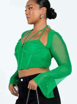 Princess Polly Stimpson Long Sleeve Top Green Clearance