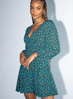 Princess Polly Sting Long Sleeve Mini Dressfloral Black Fashion