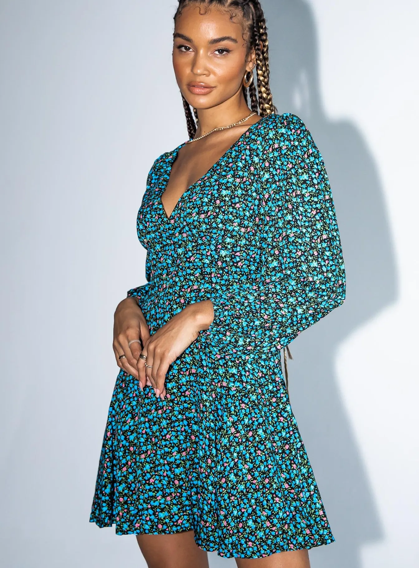 Princess Polly Sting Long Sleeve Mini Dressfloral Black Fashion