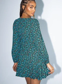 Princess Polly Sting Long Sleeve Mini Dressfloral Black Fashion