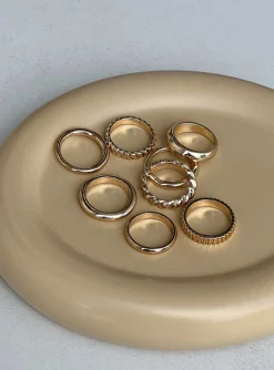 Princess Polly Strait Ring Pack  Gold Hot