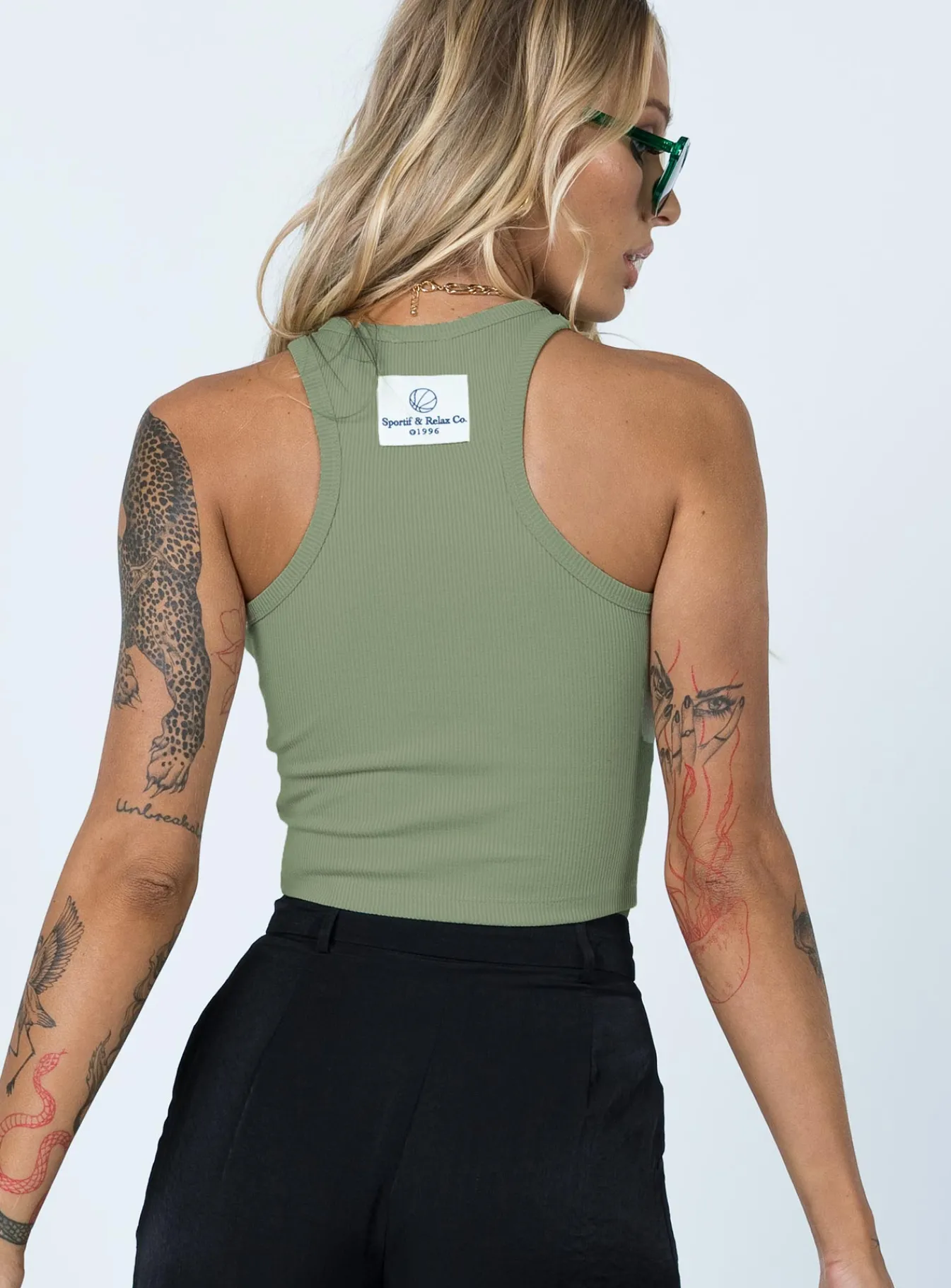 Princess Polly Striker Tank Top Sage Sale