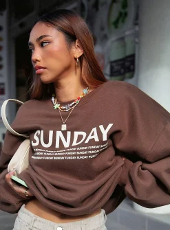 Princess Polly Sunday Funday Sweatshirt  Brown Hot