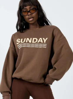 Princess Polly Sunday Funday Sweatshirt  Brown Hot