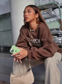 Princess Polly Sunday Funday Sweatshirt Brown Hot