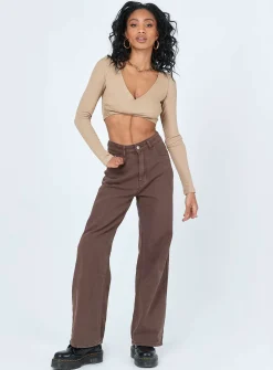Princess Polly Suri Long Sleeve Top Beige Fashion