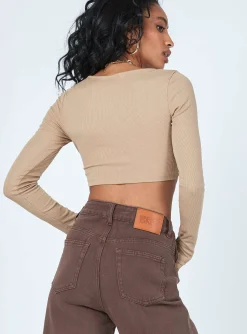 Princess Polly Suri Long Sleeve Top Beige Fashion