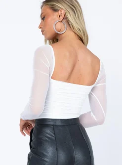 Princess Polly Sussock Long Sleeve Bodysuit  White Store