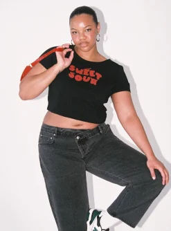 Princess Polly Sweet N Sour Teecurve   Black / Red New