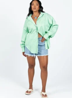 Princess Polly Swindon Shirt Green Stripe Fashion