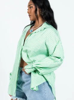 Princess Polly Swindon Shirt Green Stripe Fashion