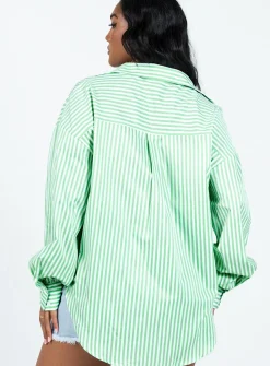 Princess Polly Swindon Shirt Green Stripe Fashion