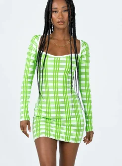 Princess Polly Sybil Long Sleeve Mini Dress/ White   Green Shop
