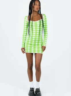 Princess Polly Sybil Long Sleeve Mini Dress/ White   Green Shop