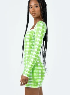 Princess Polly Sybil Long Sleeve Mini Dress/ White   Green Shop
