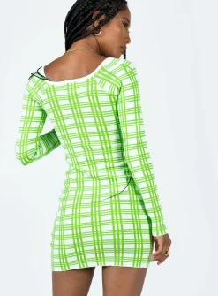 Princess Polly Sybil Long Sleeve Mini Dress/ White   Green Shop