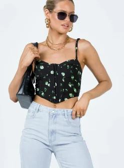 Princess Polly Symonds Corset Top  Black / Floral Flash Sale