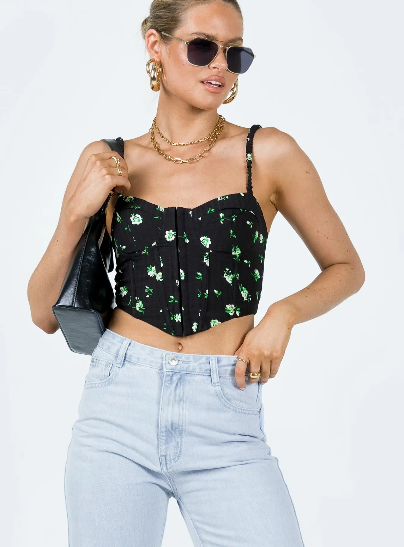 Princess Polly Symonds Corset Top Black / Floral Flash Sale
