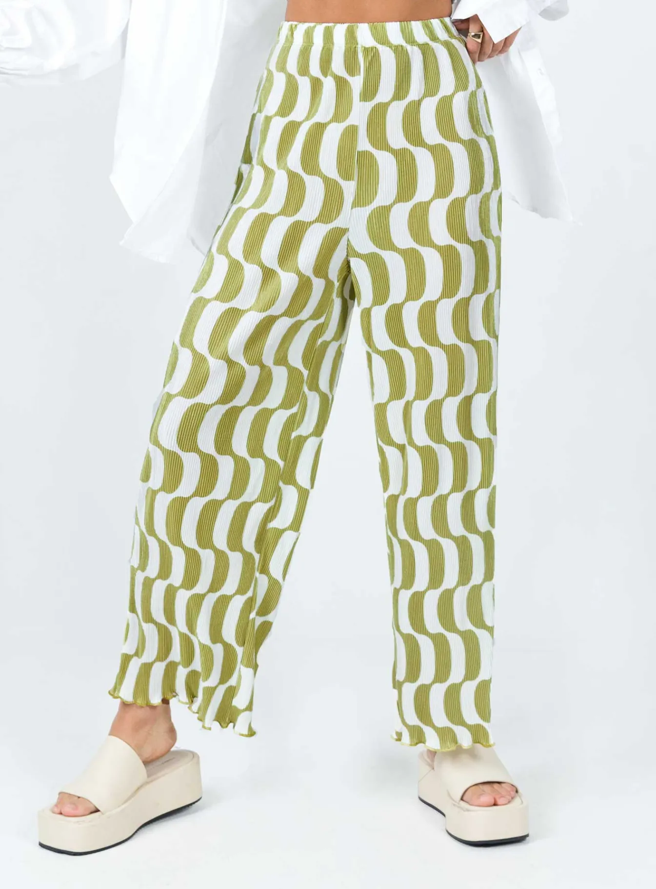 Princess Polly Taina Pleated Wide Leg Pantsmulti Green Cheap