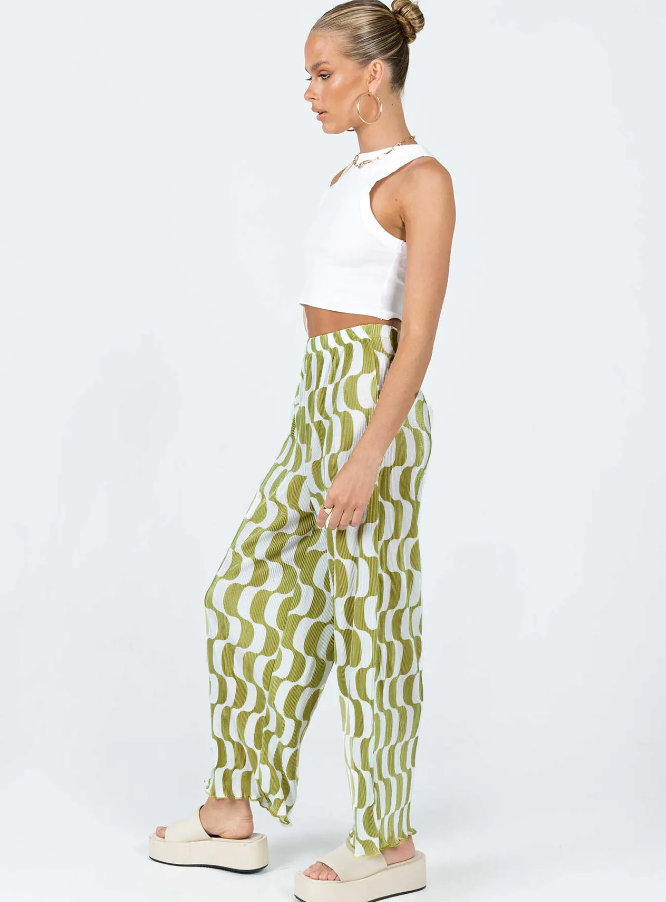 Princess Polly Taina Pleated Wide Leg Pantsmulti Green Cheap
