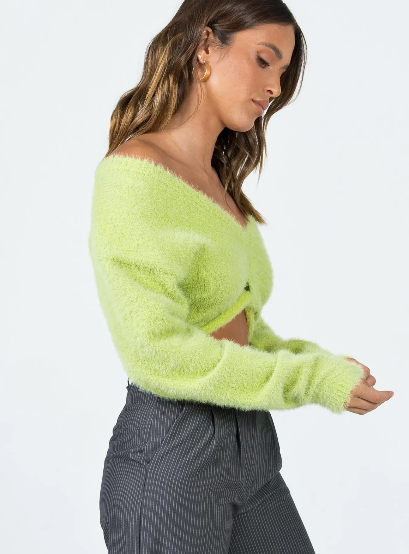 Princess Polly Taite Cropped Sweater Green Outlet