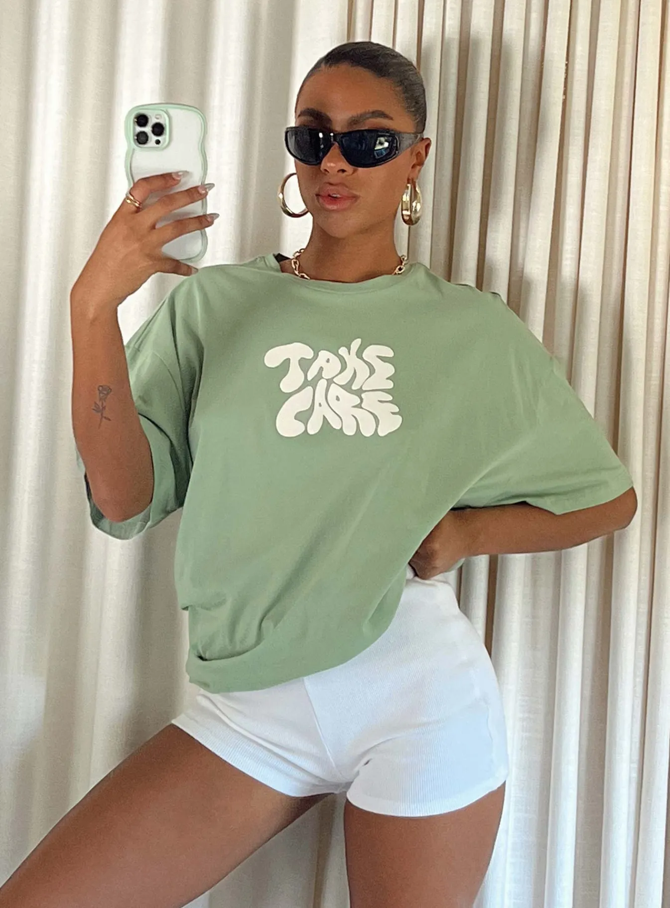 Princess Polly Take Care Oversized Tee Green Cheap