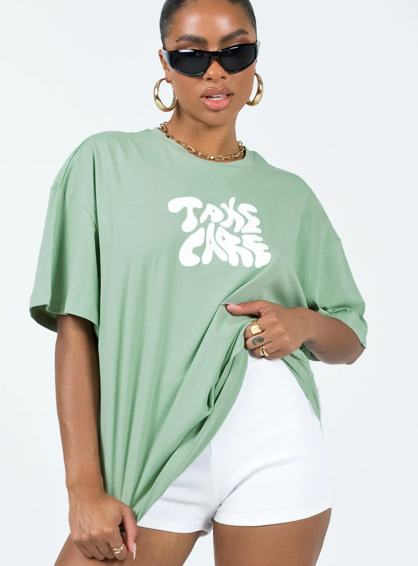 Princess Polly Take Care Oversized Tee Green Cheap