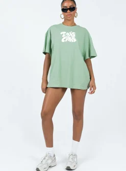 Princess Polly Take Care Oversized Tee Green Cheap