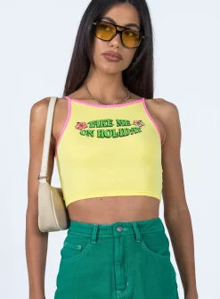 Princess Polly Take Me On Holiday Tank Top  Yellow Outlet