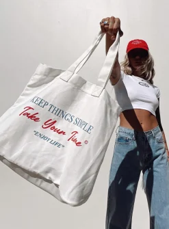 Princess Polly Take Your Time Tote Cream Cream / Blue Best