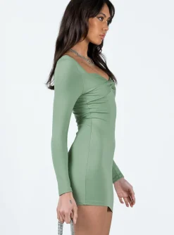 Princess Polly Talisa Long Sleeve Mini Dress  Green Sale