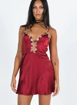 Princess Polly Tamal Mini Dress  Burgundy Hot