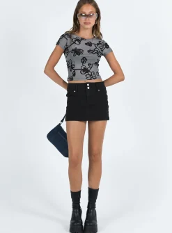 Princess Polly Tamara Top Meshfloral Grey Best